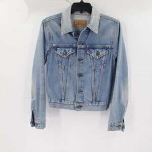 Levis LVC Jacket Womens Small Orange Tab Cotton Embroidered Sleeve Denim Trucker